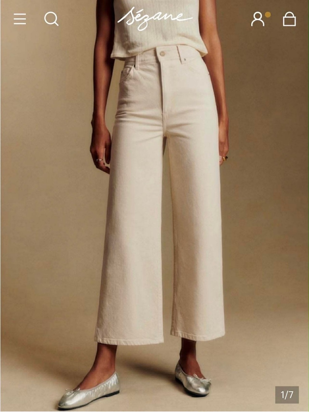 Sezane Le Crop Wide-Leg Jeans in Mottled Beige - size 40